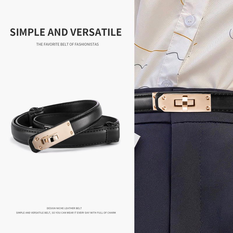 Cinturón ajustado de cuero genuino para mujer, cinturilla ajustable con bloqueo de giro de aleación de Color sólido para vestidos, Jeans, abrigos