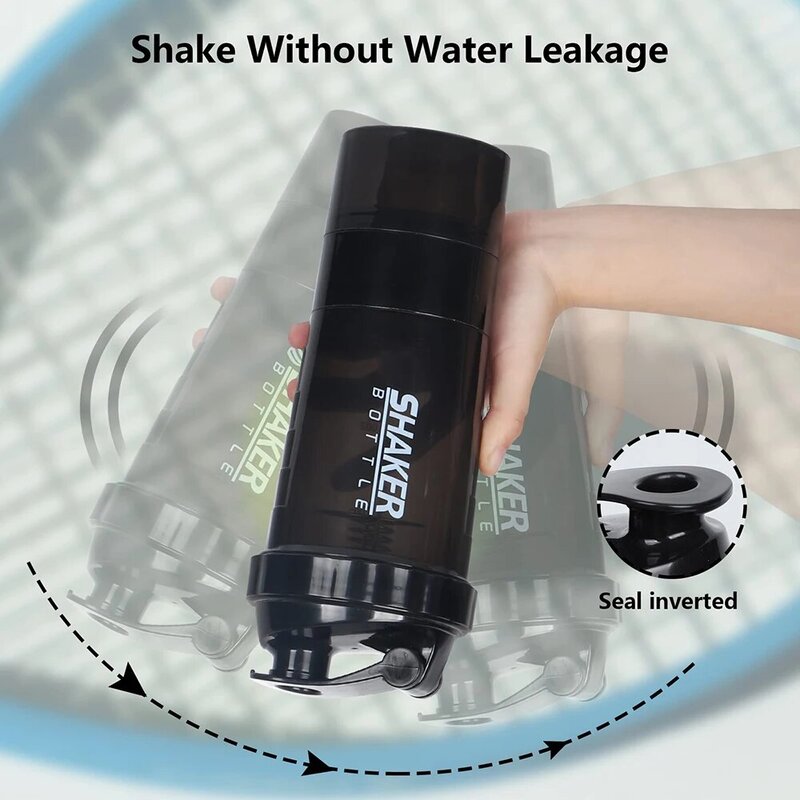 3 Schichten Shaker Protein Flasche Pulver Shake Tasse Wasser flasche Kunststoff Misch becher Körperbau Übungs flasche