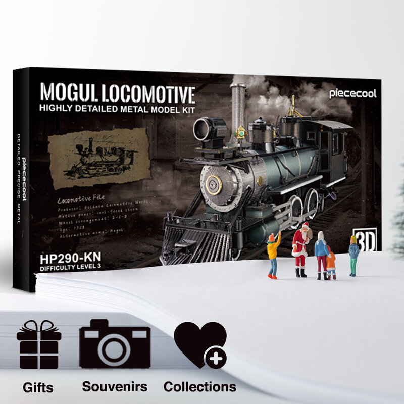 Piececool 3D Metal Mogul Locomotiva Puzzle, Modelo de Montagem, Kit Building, Brinquedos DIY para Adultos, 282Pcs