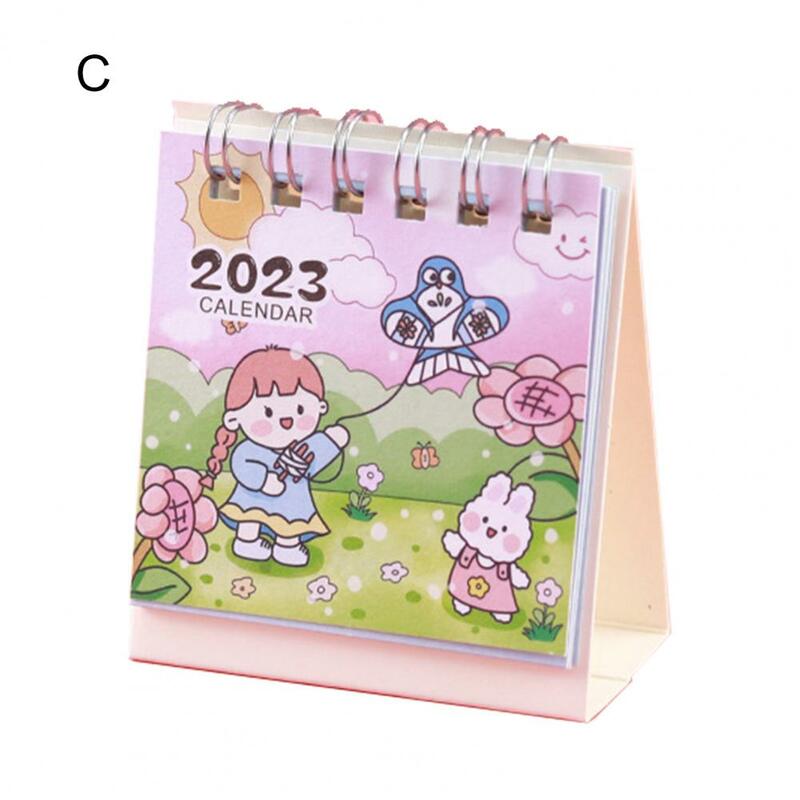 Prática ampla aplicação desenho animado menina impressão suave página girando 2023 calendário de mesa material escolar