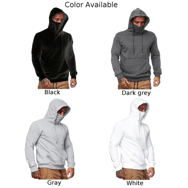 Hoodied Men\'s Hooded Hoodie with Face Guard Long Sleeve Casual Sweatshirt for Comfort and Style Pullover Jumper