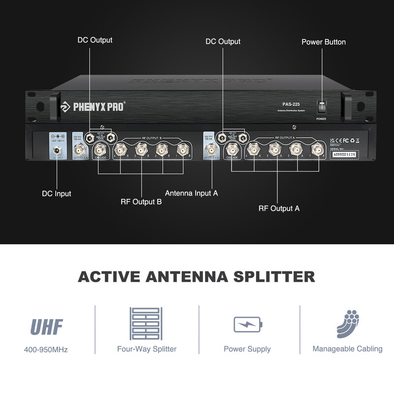 Беспроводная Антенна Phenyx Pro UHF, комплект распределительной системы, активные направленные антенны, 8 выходов + 2 каскадных порта