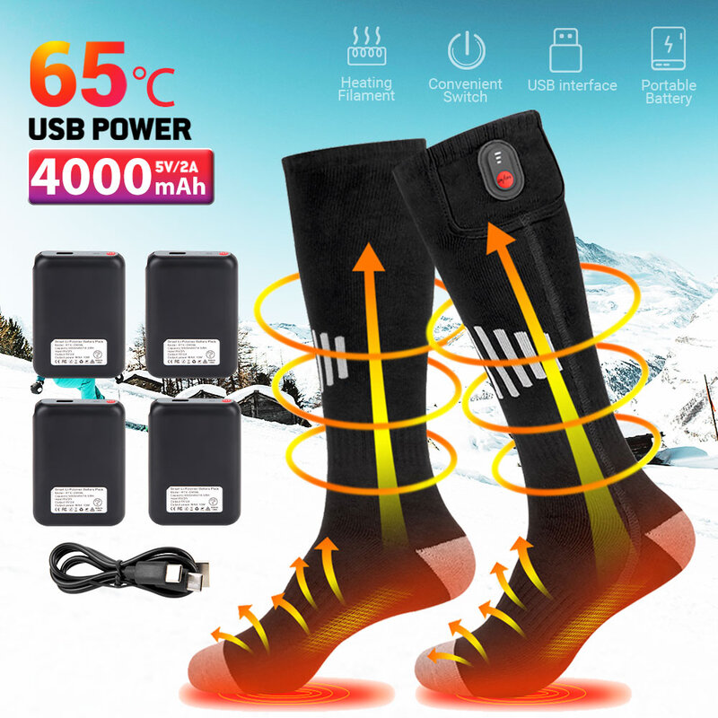 Chaussettes chauffantes thermiques rechargeables pour sports de plein air, chauffe-pieds, motoneige, ski, randonnée, cyclisme, chaud, hiver