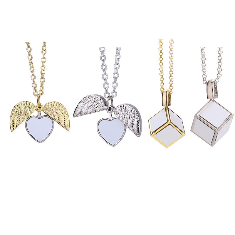 10 buah kalung sublimasi kreatif liontin kalung foto bentuk dadu hati dengan liontin kalung memori hadiah cinta rantai untuk ibu