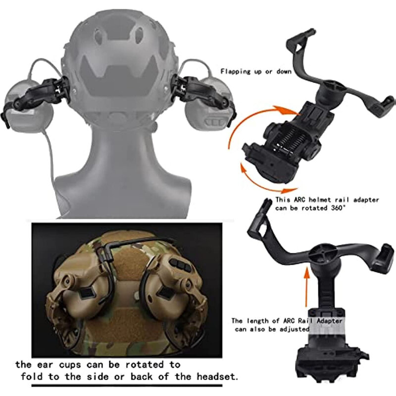 Earmuff Bracket Pickup Noise Cancellation Tactical Headphone Helmet Type Accessories Guide Adaptor Kit Multi-angle Adjustable