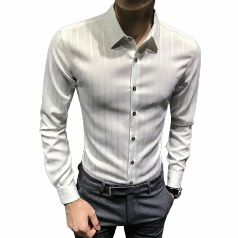 2024 Элегантная Модная приталенная одежда в стиле Харадзюку, Мужская свободная повседневная универсальная рубашка с заостренным воротником, пуговицами и принтом, блуза с длинными рукавами