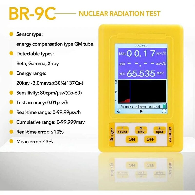 BR-9C 2-in-1 Display digitale portatile rilevatore nucleare di radiazioni elettromagnetiche contatore EMF Geiger Tester di tipo completamente funzionale