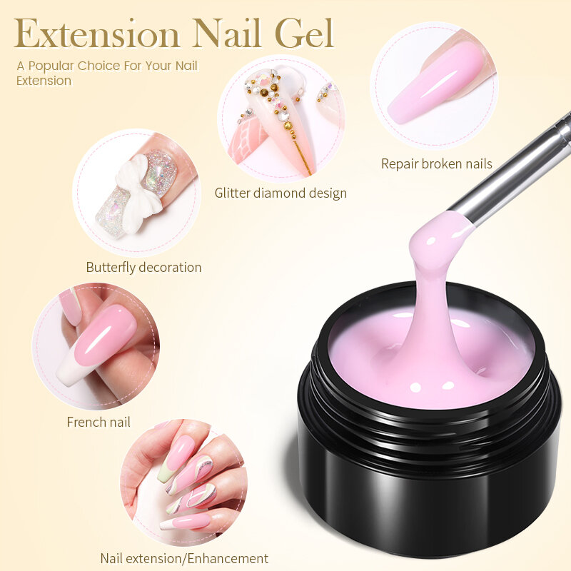 BORN PRETTY 30ml Glitter Pink Hard Jelly Nail Extension Gel Nail Polish Milky White Clear Color Soak Off UV Construction Gel