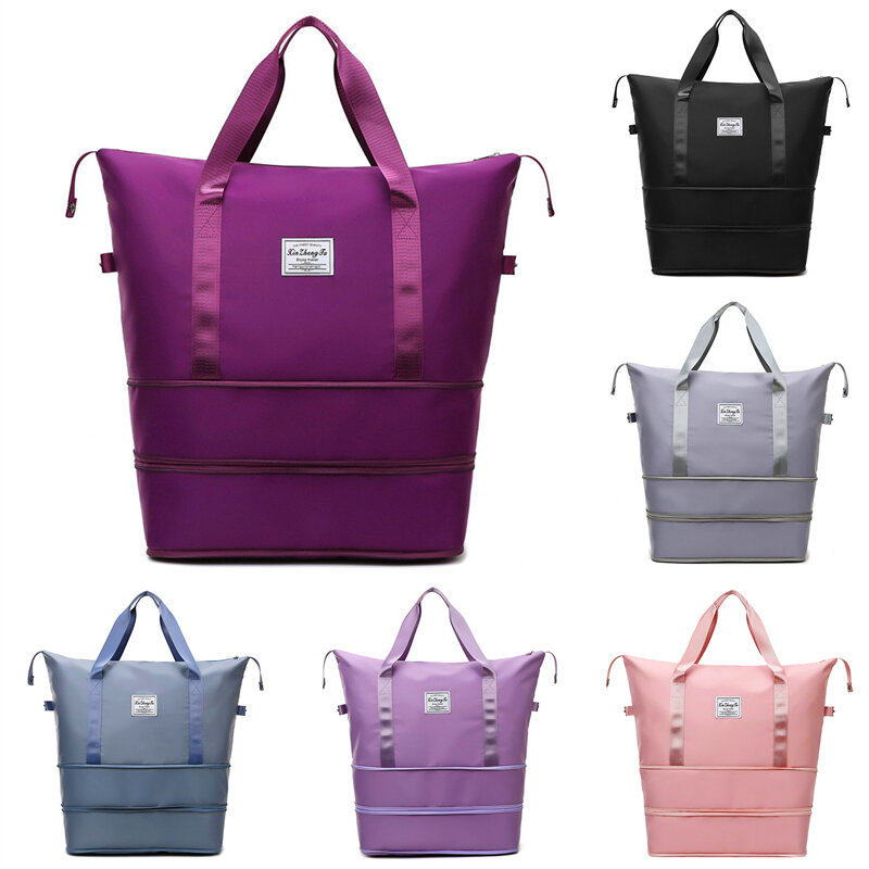 Bolsa de viagem feminina com zíper duplo bolsa de ombro bolsa de qualidade bolsa de expansão grande bagagem feminina, nova moda, 2024