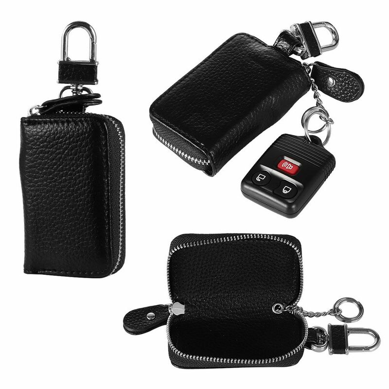 Dompet kunci mobil untuk pria wanita, dompet kantong ritsleting padat, penutup gantungan kunci tas gantungan kunci pengatur kunci