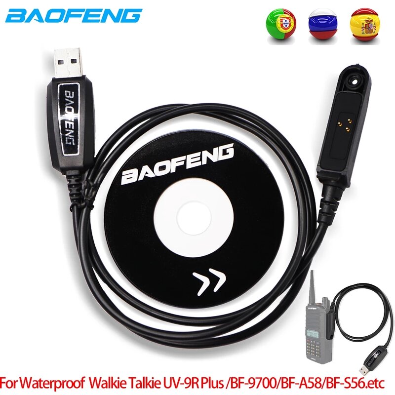 Original USB และซอฟต์แวร์ CD สำหรับ Baofeng Walkie Talkie UV9RPlus ชุดกันน้ำ Kenwood Wouxun ชุดอุปกรณ์เสริม