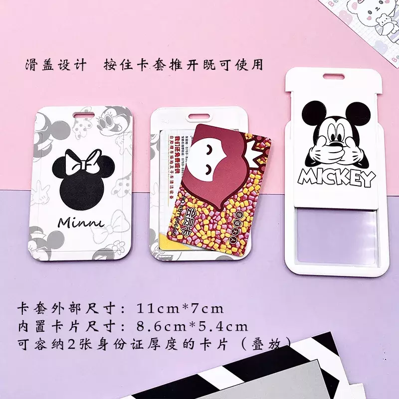 Cartoon Mickey Mouse Card Holders Disney Anime Minnie Mouse Portable Student Bus Card Case with Doll Halter Rope Christmas Gift
