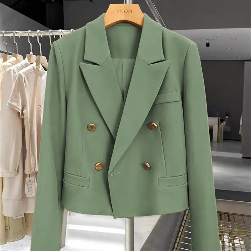 Blazer corto de manga larga para mujer, chaqueta elegante para mujer, Tops informales de oficina, abrigo de primavera y otoño