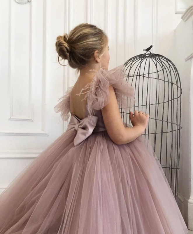 Junior Brautjungfer Kleider Tüll Prinzessin Kleid Für Mädchen Elegante Blume Mädchen Kleider für Hochzeiten Geburtstag Party Mädchen Kleid