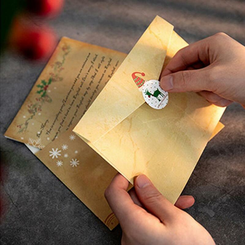 Vintage Natal Kraft Letter Pad Set, padrão dos desenhos animados, Papai Noel Envelopes, papel de escrita, cartão do convite