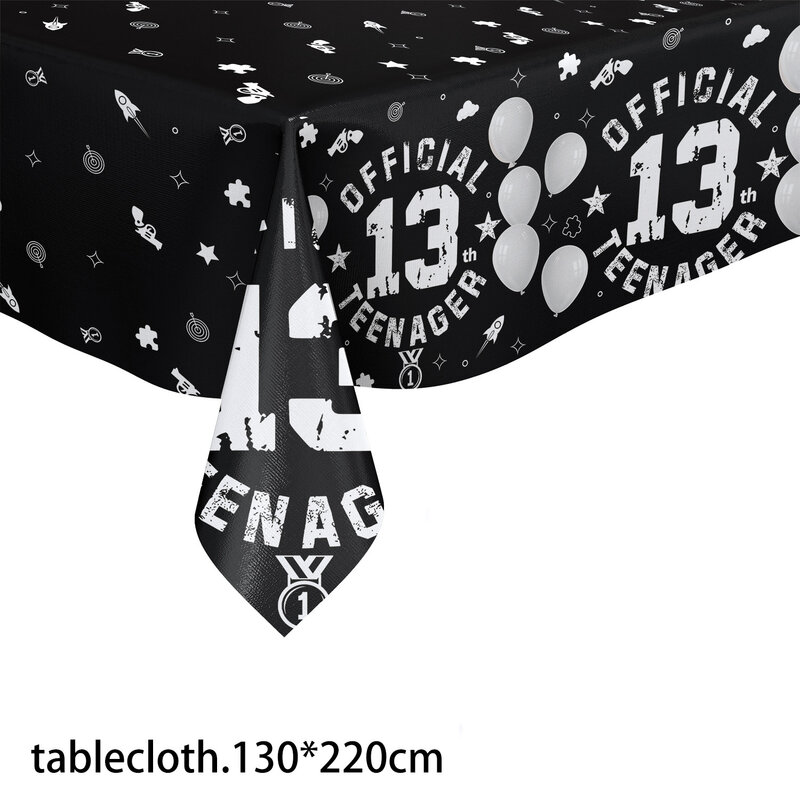 13. Happy urodzinowa zastawa stołowa dekoracje 13. Materiały urodzinowe czarne tematyczne zestaw stołowy obrus talerze serwetka