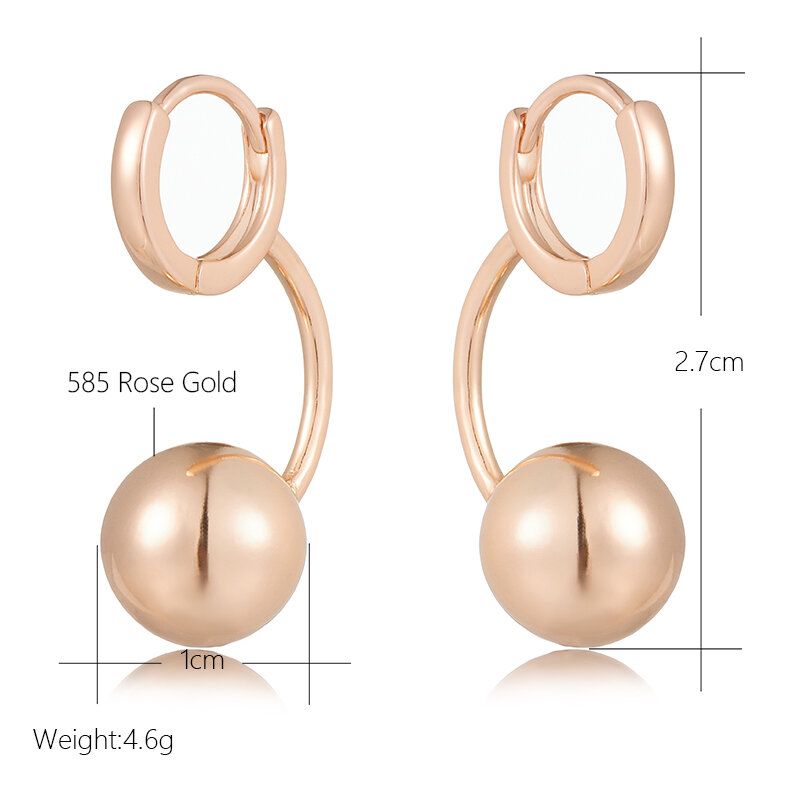 SYOUJYO 585 Gold Color Ball Shape Dangle Earrings For Women Glossy Trendy Design Fine Jewelry Gift