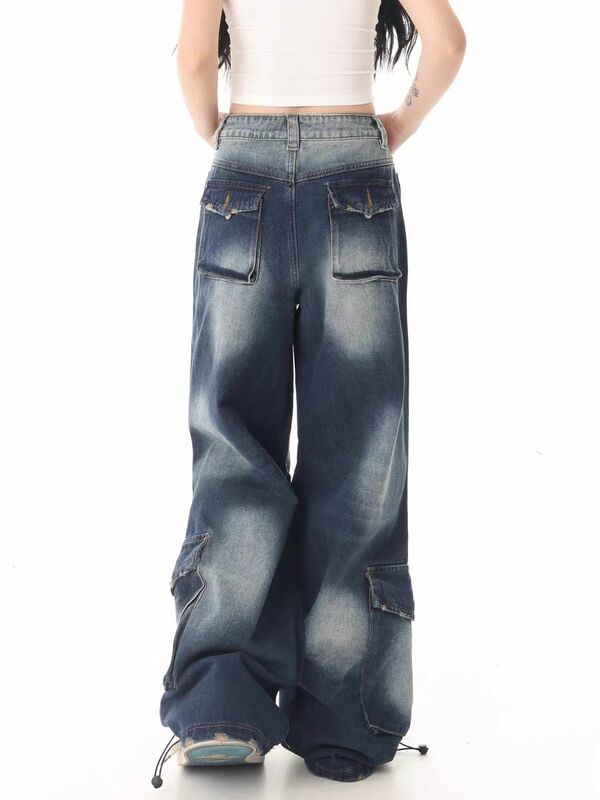 Frauen dunkelblau baggy zerrissene Jeans Vintage Cowboy hose Harajuku Jeans hose y2k Punk trashy japanische 1920er Jahre Stil Kleidung