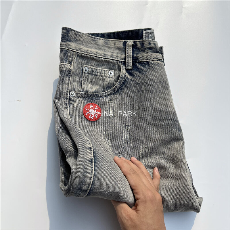 Мужские и женские джинсы с эффектом потертости, на молнии