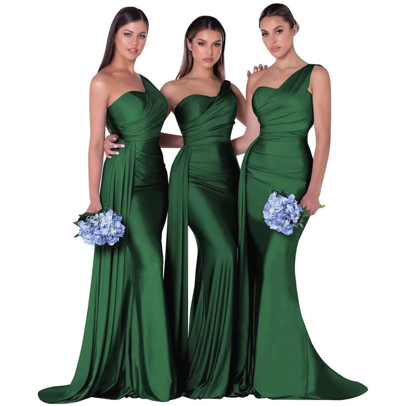 Eleganckie suknie dla druhen o kroju syreny jedno ramię 2024 sukienka na studniówkę proste satynowe suknie na przyjęcia weselne Vestidos Para Bodas z pociągiem