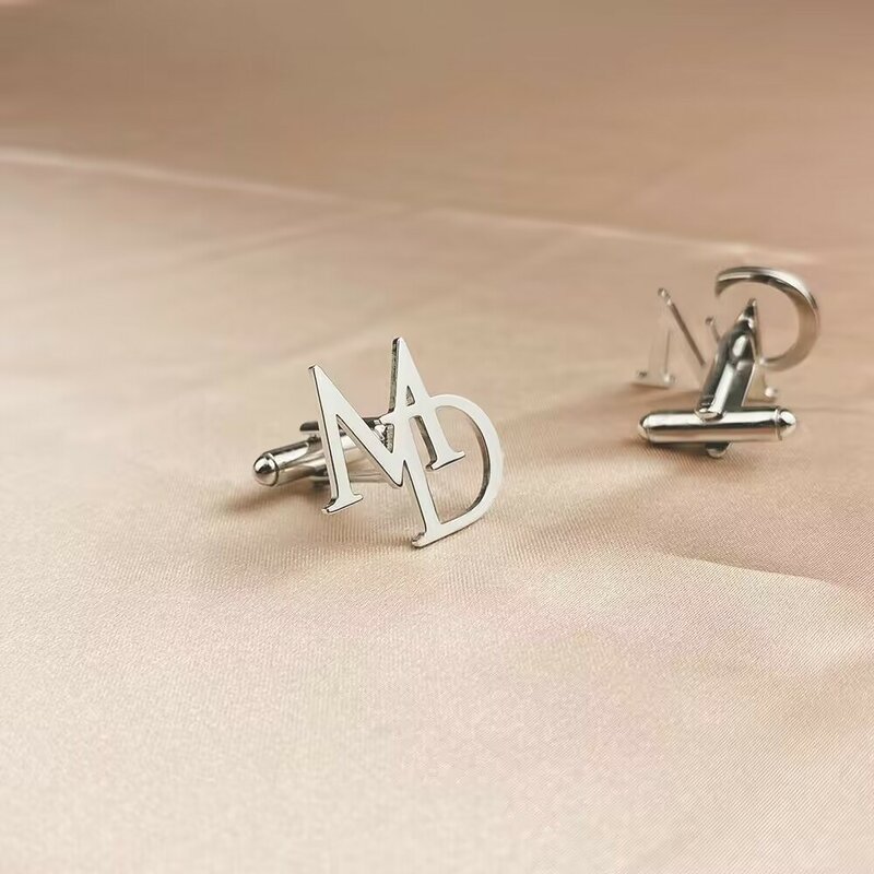Tangula Custom Initials Cufflinks  for Groom Stainless Steel Men's Letters Cufflinks Personalized Wedding Best Man Jewelry Gift