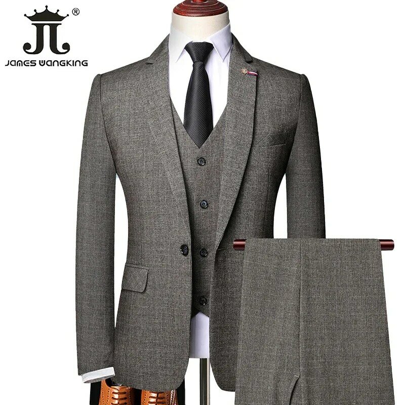 S-5XL (giacca + gilet + pantaloni) Retro Gentleman Classic Fashion Plaid Mens formale Business Slim Suit 3Pces Set abito da sposa sposo
