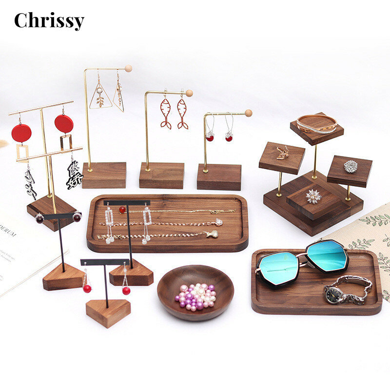 Drewniany dynda kolczyk stojak uchwyt, kolczyki w kształcie obręczy wyświetlacze do sprzedaży biżuterii, mini kolczyk z mosiądzu wieszak