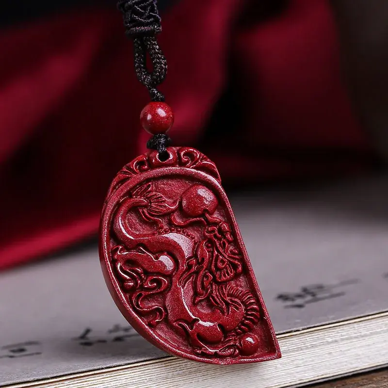 Mencheese Natural Raw Ore Cinnabar Longfeng Brand Pendant for Men and Women's Fate Letter High Content Purple Gold Pendant