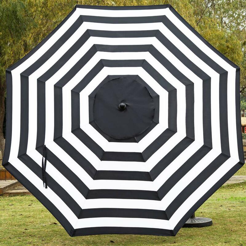 Parapluie de table d'extérieur avec 8 nervures robustes, noir et blanc, 9'