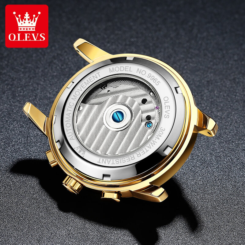 OLEVS Luxury Brand Original Men's Watches Gold Stainless Steel Strap Fully Automatic Mechanical Watch Skeleton Male Wristwatch