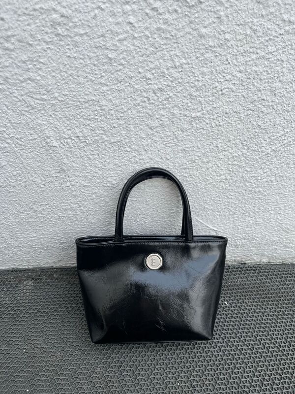 Dave&Di New Fashion Blogger Retro Patent Leather Lychee  Top Layer Cowhide Grain Handheld Messenger Bag Mini Tote Bag Women