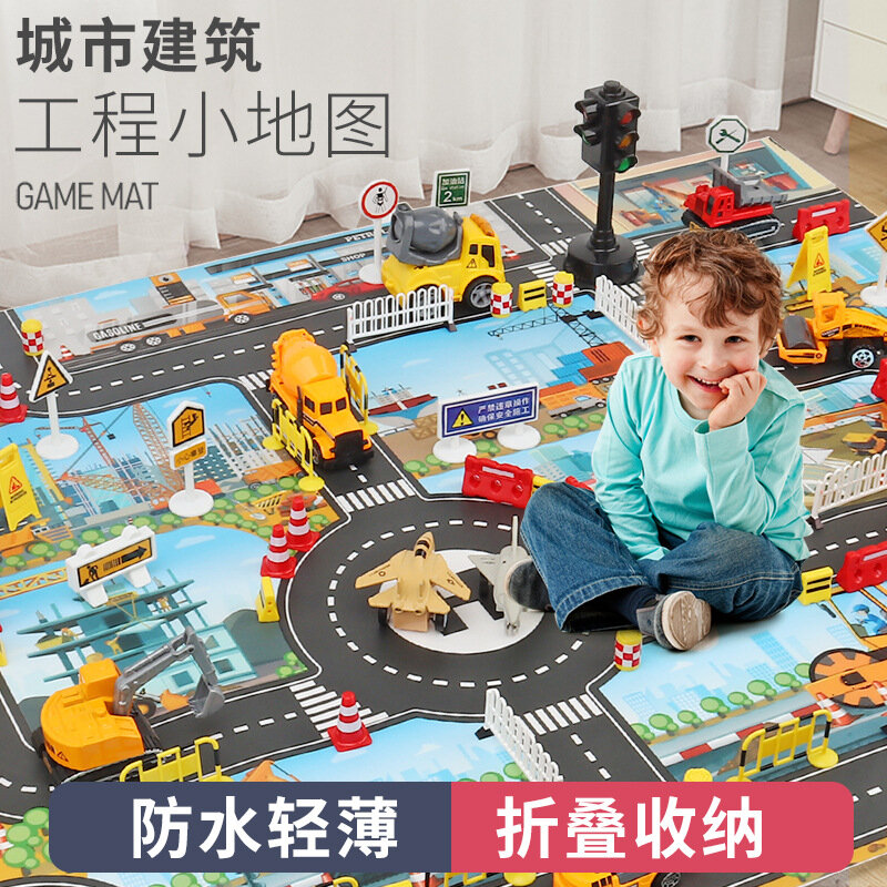 Almohadilla de juego de juguete para niños, mapa de escena de estacionamiento de tráfico de ingeniería, sitio de construcción de la ciudad, 83x57, p237