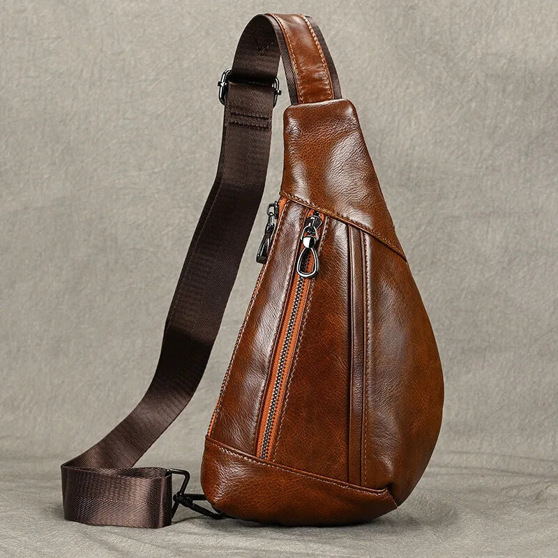 Fashion Genuine Leather Men's Chest Vintage Cowhide Male Shoulder Messenger Casual Crossbody Outdoor Sling Bag