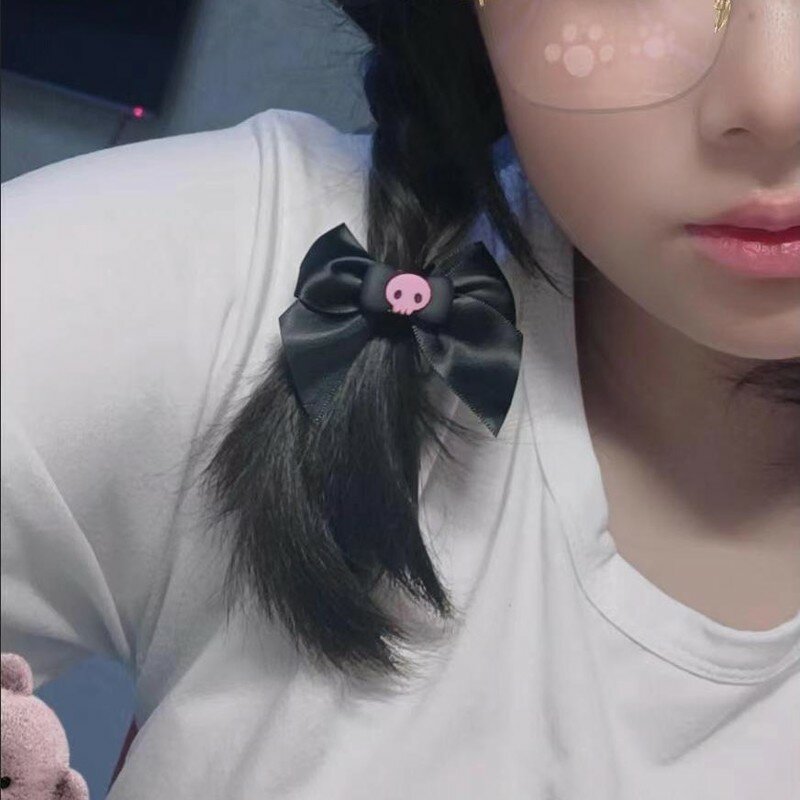 1-3 Pcs New Cute Solid Ribbon Pink Skull Bowknot fermagli per capelli JK Cos Lolita Kawaii Girls forcine Gothic Headwear accessori per capelli