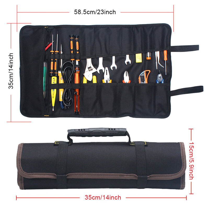 Tas penyimpanan kunci pas kain Oxford besar, dengan pegangan portabel multifungsi Organizer alat lipat kantong lipat untuk bekerja