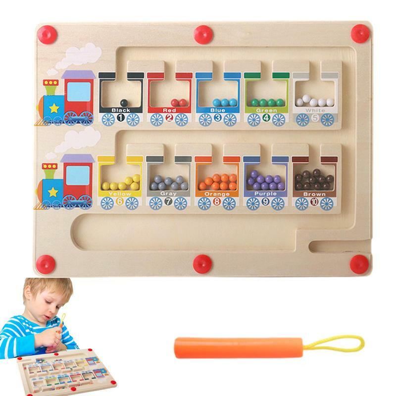 Labirinto magnetico giocattoli Montessori gioco da tavolo in legno per lo smistamento tavolo da gioco Puzzle con magnete in legno Montessori per l'apprendimento conteggio e
