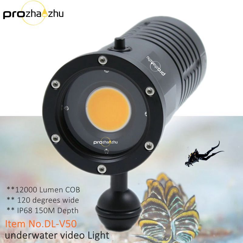 IP68 lâmpada de mergulho, subaquática Video COB Wide 120 graus, 12000 lúmen, luz recarregável