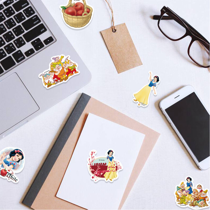 50PCS Disney Cartoon Snow White Stickers Movie Anime Decal Skateboard Guitar Laptop Cute Kawaii Sticker Pack Kids Girl Toy