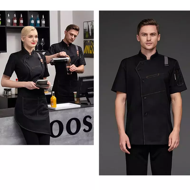 Chaqueta y delantal de Chef para hombre y mujer, uniforme para restaurante, cocina, camarero, camarera, panadería, Bar, cafetería