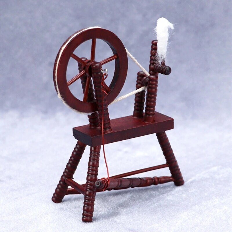 Украшение для кукольного домика в масштабе 1:12, карманная модель маленькой мебели, винтажное деревянное коричневое колесо в стиле ретро, спиннинг, подарок для детей на Рождество и день рождения, Прямая поставка