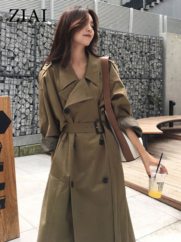 ZIAI 2021 Hotsale ربيع الخريف المرأة خندق معطف التلبيب سترة واقية الإناث طويلة الأكمام سيدة الاتجاه سترة غير رسمية ZS-7246