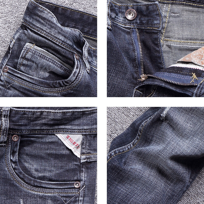 Pantalones vaqueros de diseño italiano para Hombre, Jeans rasgados, elásticos, Retro, negro y azul, informales, Vintage
