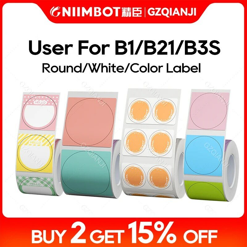 Niimbot-rollo de papel de etiqueta oficial, rollos de papel adhesivo transparente blanco redondo para impresora B21, B1, B203
