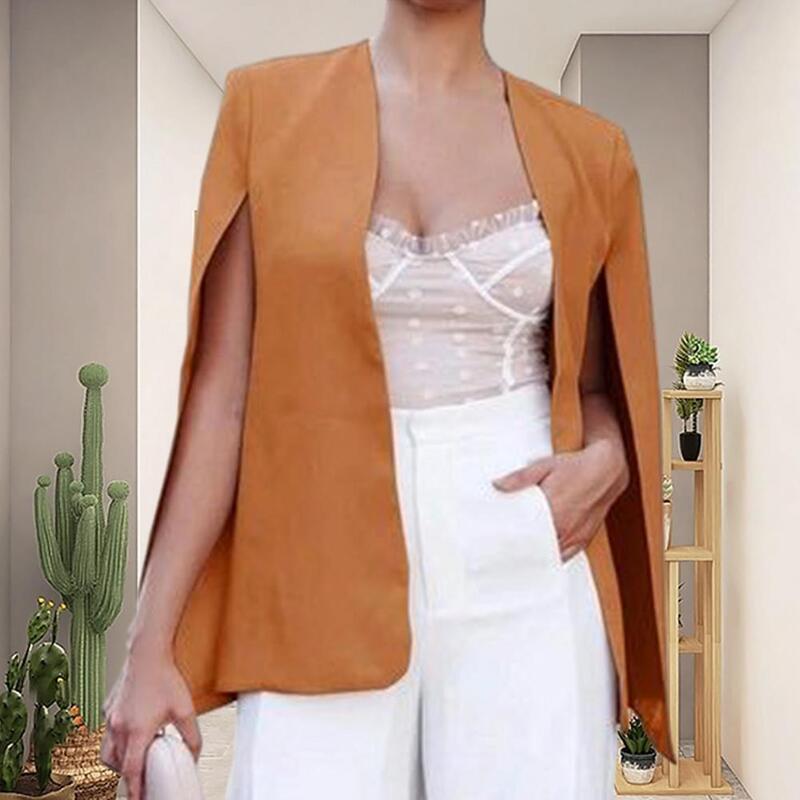 Women Business Suit Coat Elegant Collarless Cloak Suit Coat for Women Office Lady Solid Color Outerwear Tops Spring Autumn Split