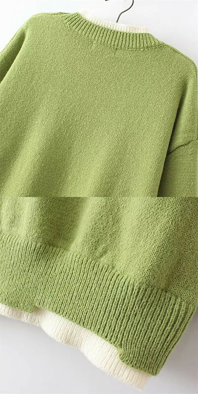 Nowy 2023 damski jesienno-zimowy sweter Plus Size dla kobiet duży rozmiar długi rękaw zielony sweter z okrągłym dekoltem 4XL 5XL 6XL