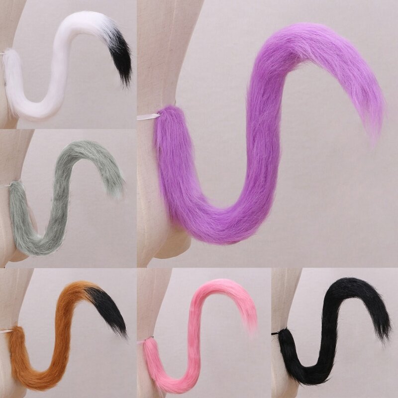 Adult Kids Cosplay Anime Fluffy Plush Long Cat Tail Halloween Party Costume Prop