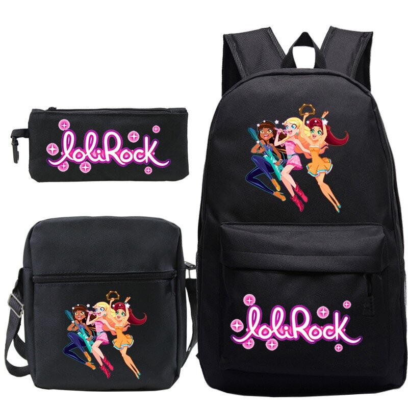 LoliRock Backpacks Students bookbag Beautiful 3pcs Set Pencil Case Shoulder Bags Boys Girls back pack Teens Travel Bags Mochila