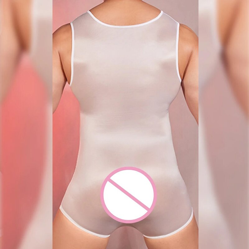 Сексуальное мужское тонкое прозрачное боди, масляный глянцевый комбинезон без рукавов, эластичные шорты, трико, соблазнительное Эротическое нижнее белье