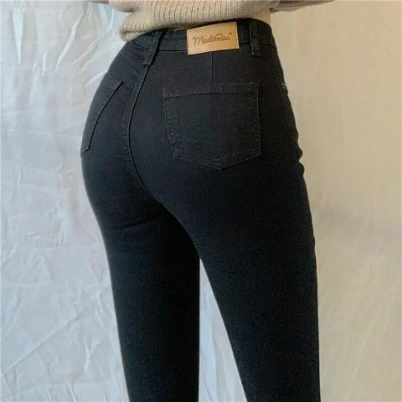 Large High Waist Elastic Light Blue Denim Pants Women's Tight and Slim Wrapped Hips Small Foot Pencil Pants