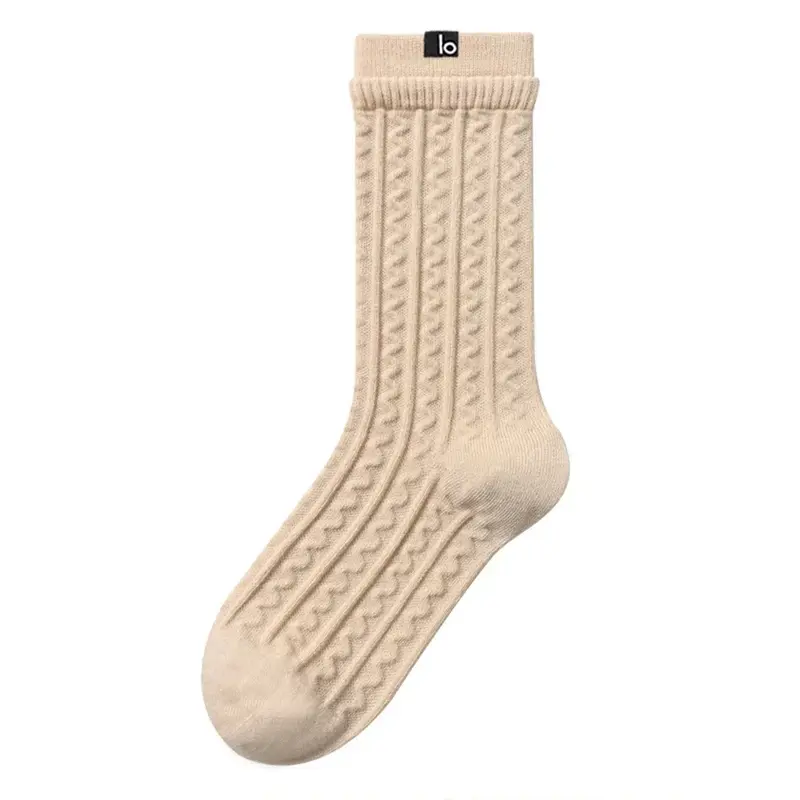 Носки LO Yoga, хлопковые утепленные носки средней длины на весну и зиму, теплые влагоотводящие чулки, женские носки со складками